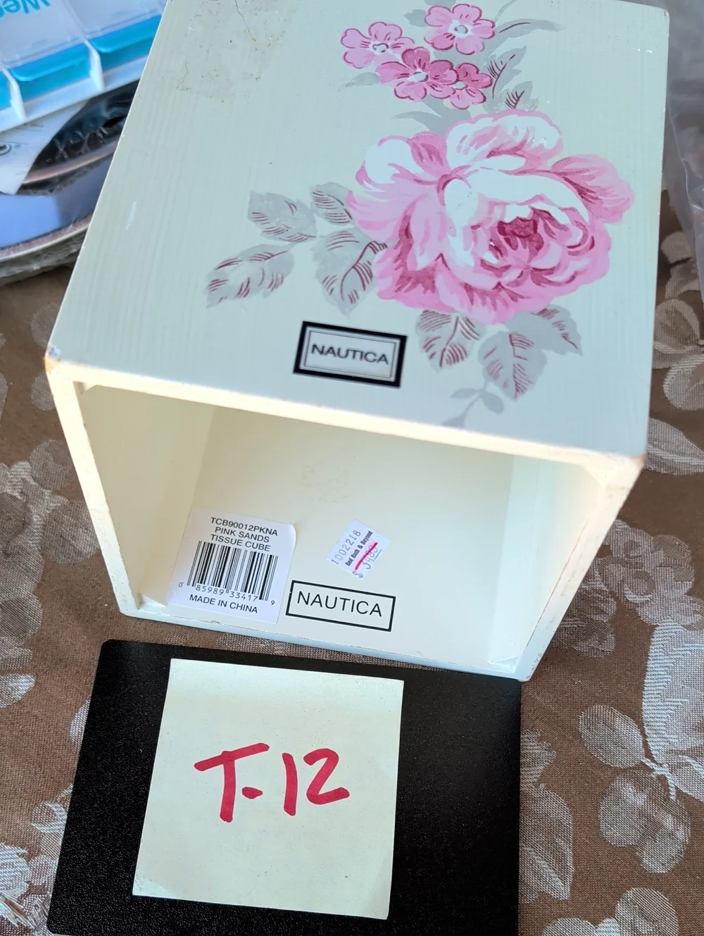 Nautica  wooden Tissue  Box‎  Cover pink Roses Cube cottage